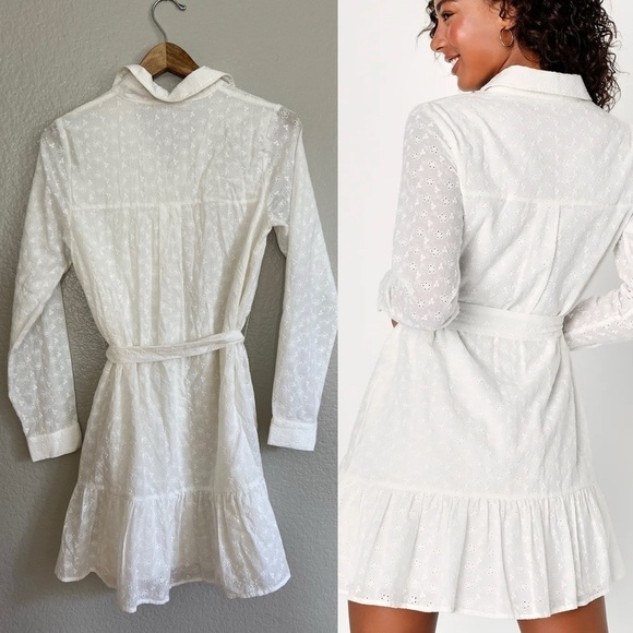 Cutest Attitude White Eyelet Embroidered Collared Mini Dress - Picture 3 of 7